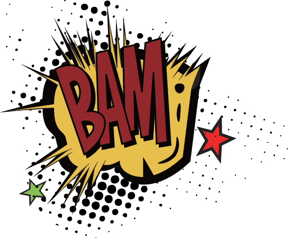 Comic Superhero red and yellow Bam logo New York City Big Apple Comic Con New York Comic Con Comics