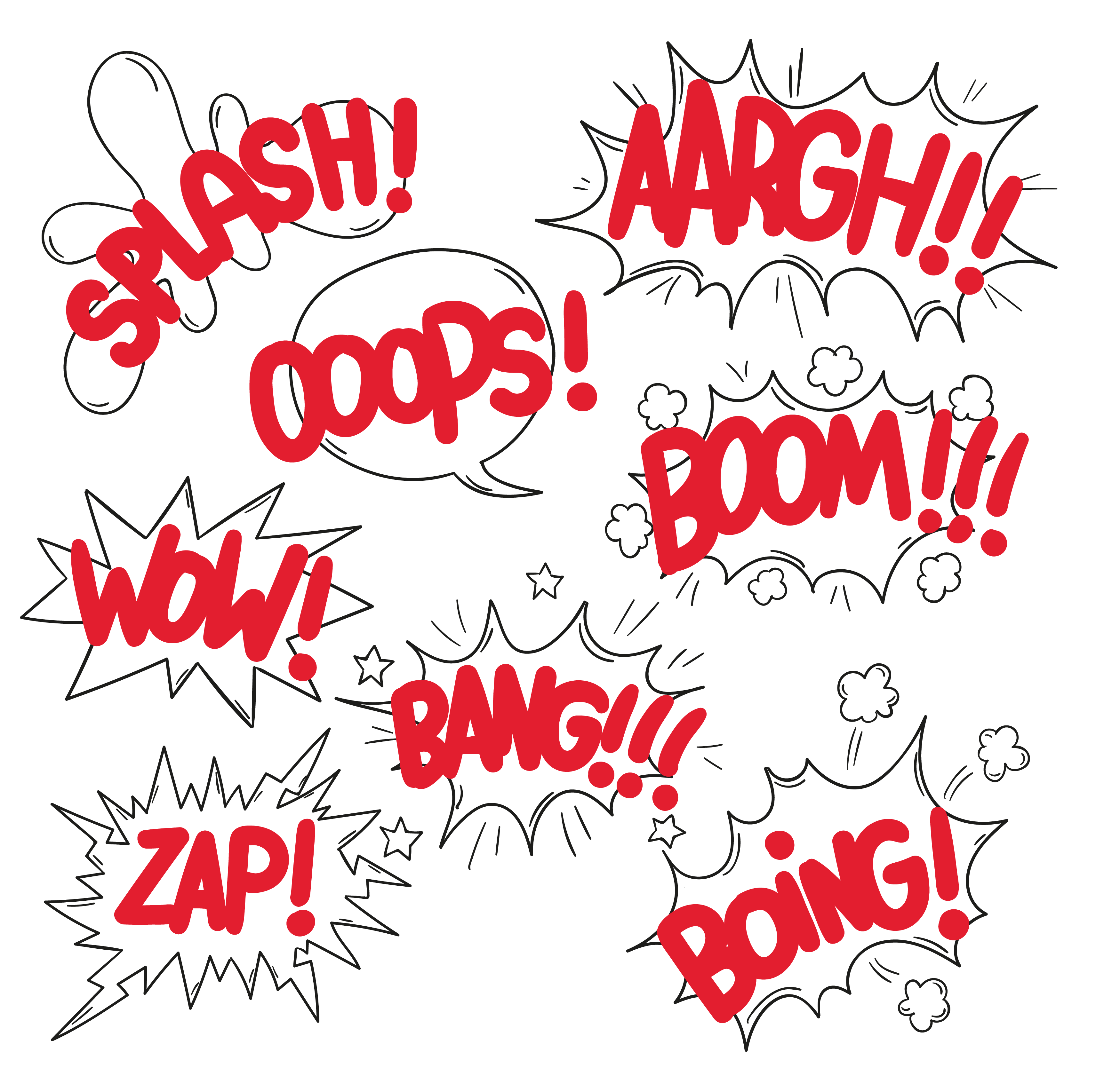 Comic Action Red-and-white expression word illustrations Speech balloon Comics Onomatopoeia Comics e