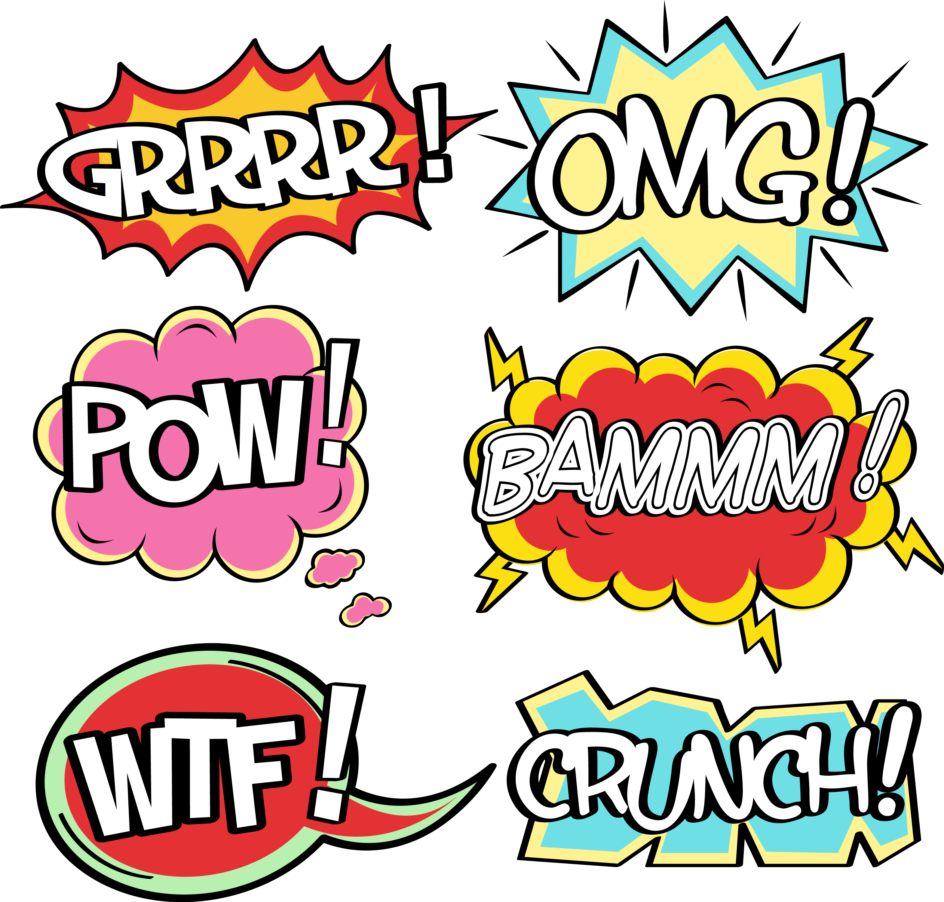 Comic Superhero Six assorted-print comic expressions Speech balloon Comics explosion cloud dialog te