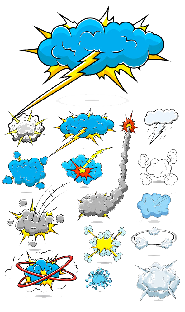 Comic Pow cloud explosion comics blue text Action Impact Effect Transparent PNG