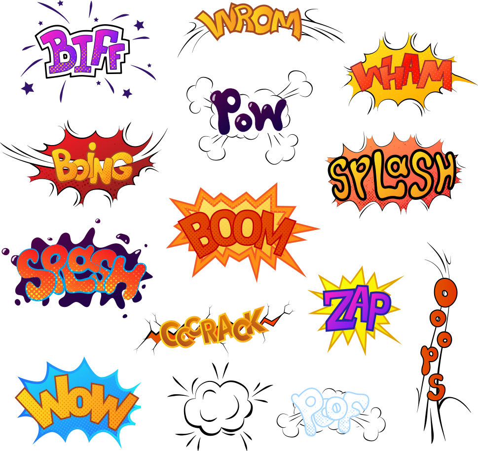 Comic Dynamic Comic sound Comics Cartoon Illustration English explosion stickers text comic Book exp
