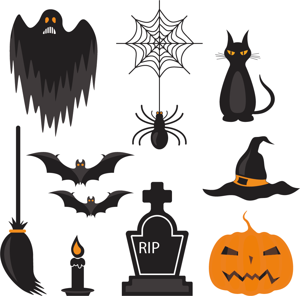 ghost cat web spider tombstone jack o lantern and hat Halloween Halloween props happy Halloween