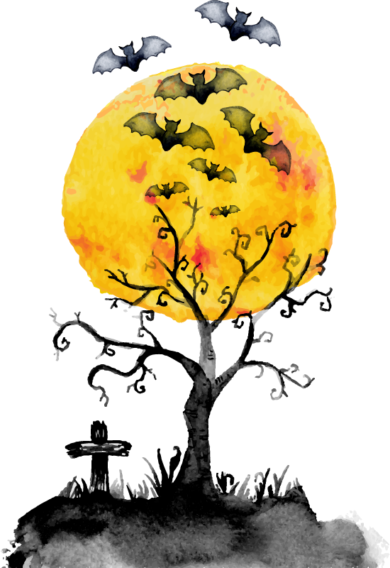 Halloween Cemetery Halloween design elements watercolor Painting festive Elements poster Spooky