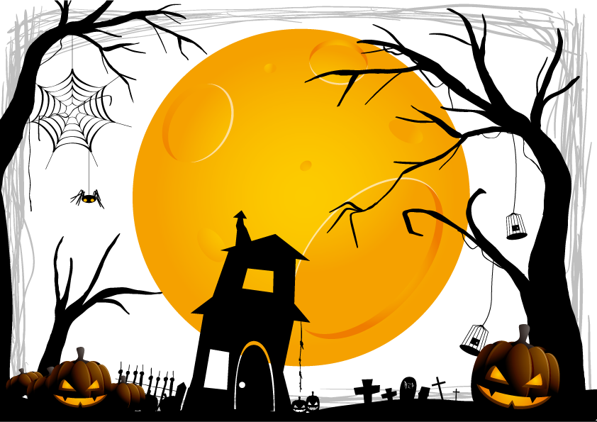 Halloween house under moon Halloween Halloween Background happy Halloween holidays orange Hallo