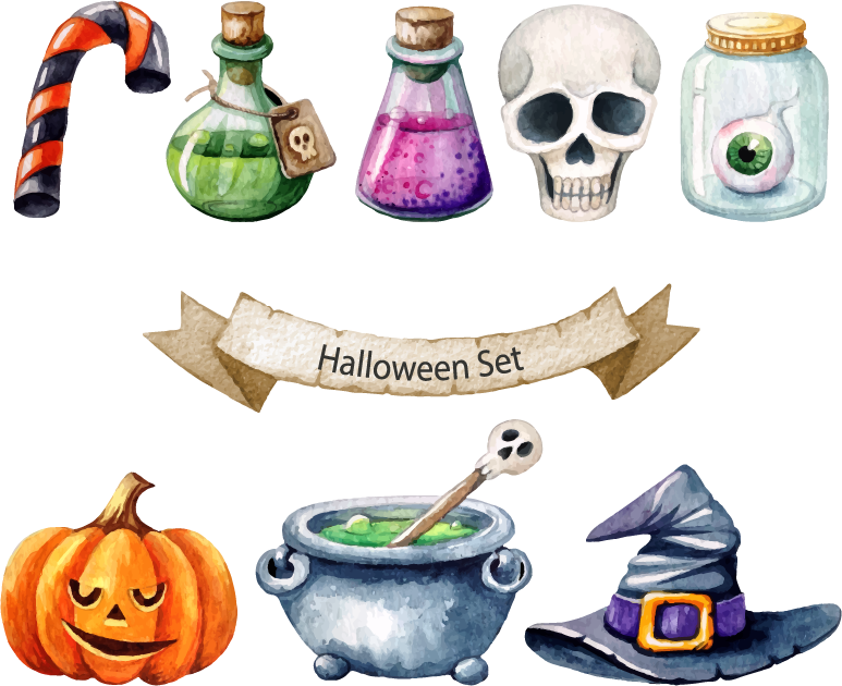 Halloween Poster Jack-o'-lantern Illustration Halloween design elements watercolor Painting fes
