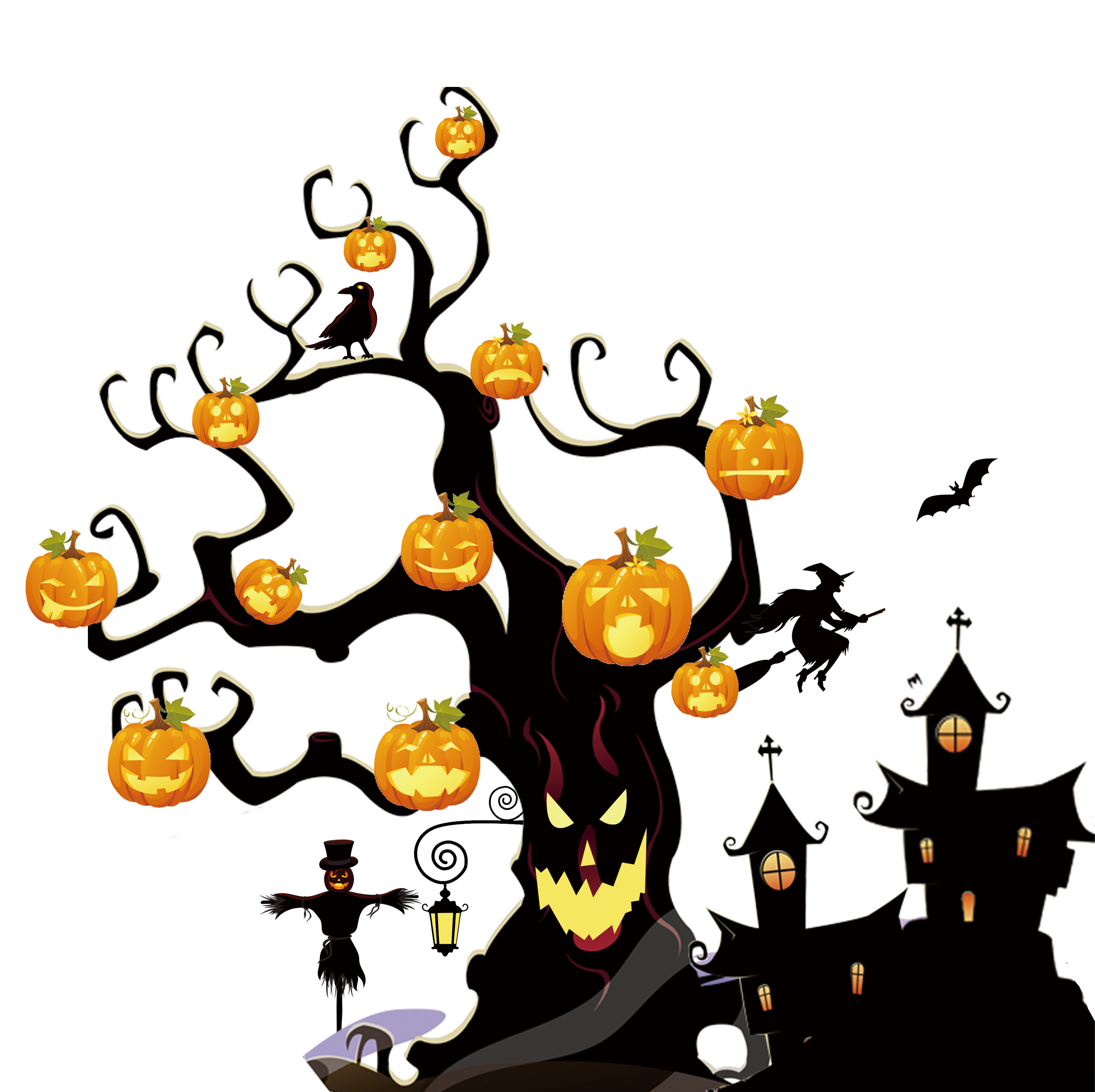 Halloween town and tree art illustration Halloween happy Halloween terror pumpkin Halloween Cel