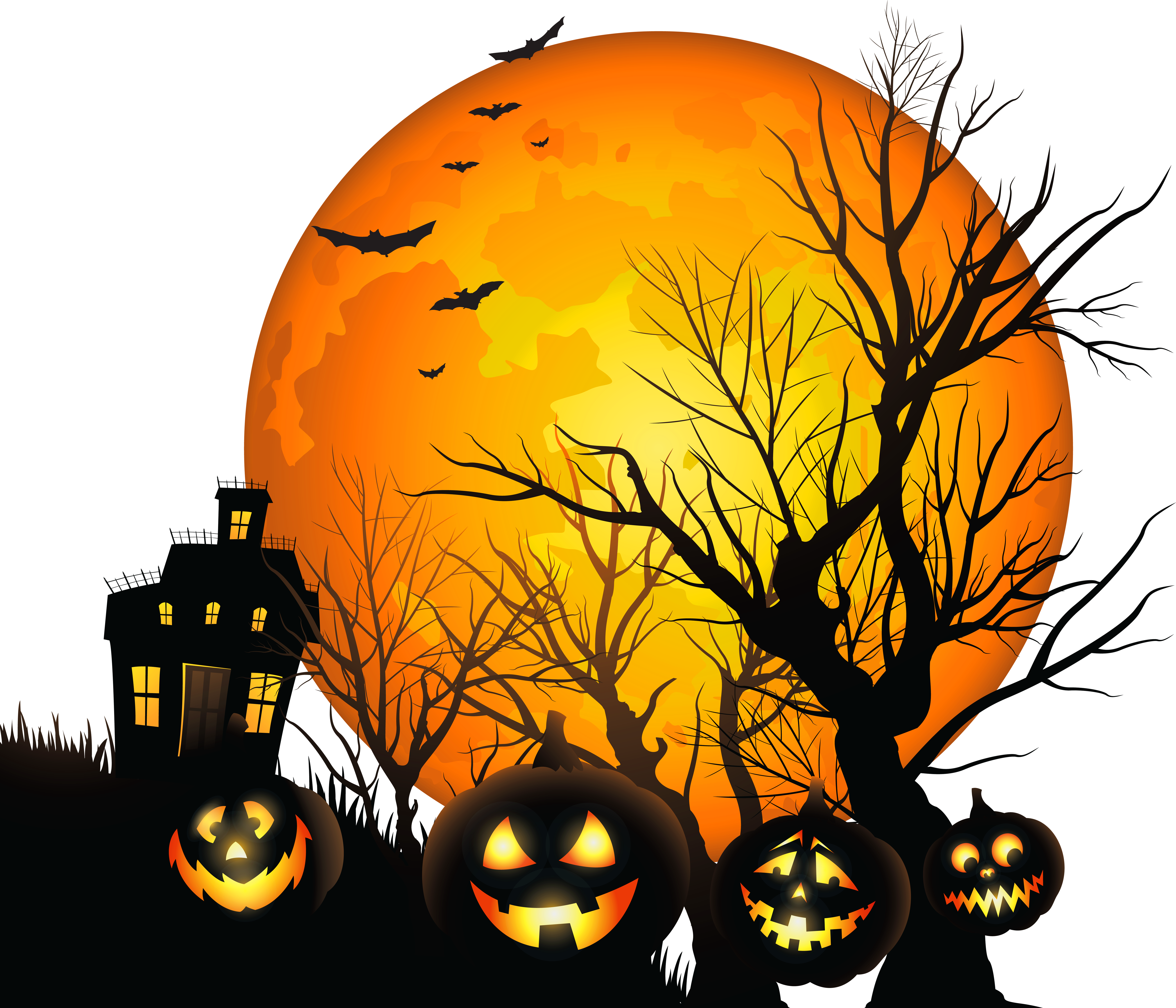 Halloween Large Haunted House and Moon Halloween-themed happy Halloween lantern orange Hallowee