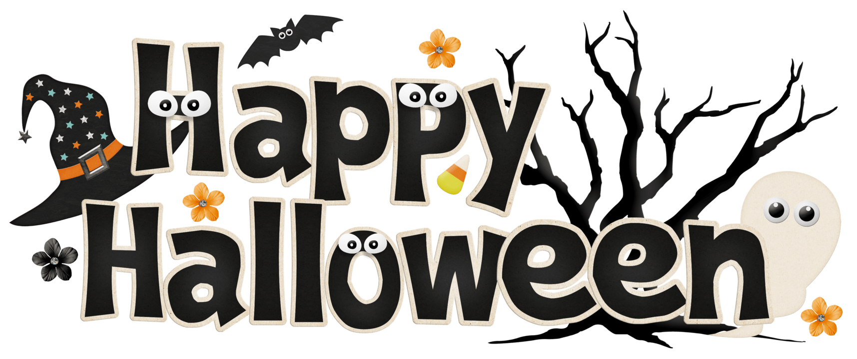 happy halloween! word art branch stars Halloween Horror Graphic Transparent PNG for Halloween