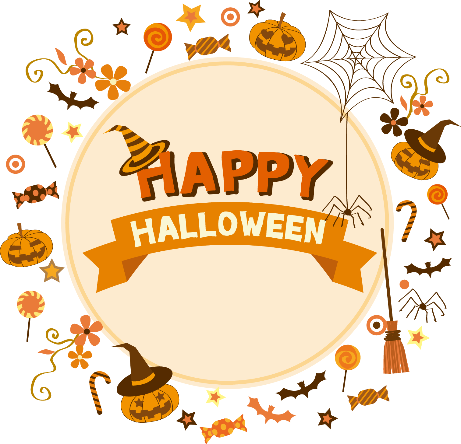 Happy Halloween Halloween Poster Happy Halloween decorative elements food text orange Halloween