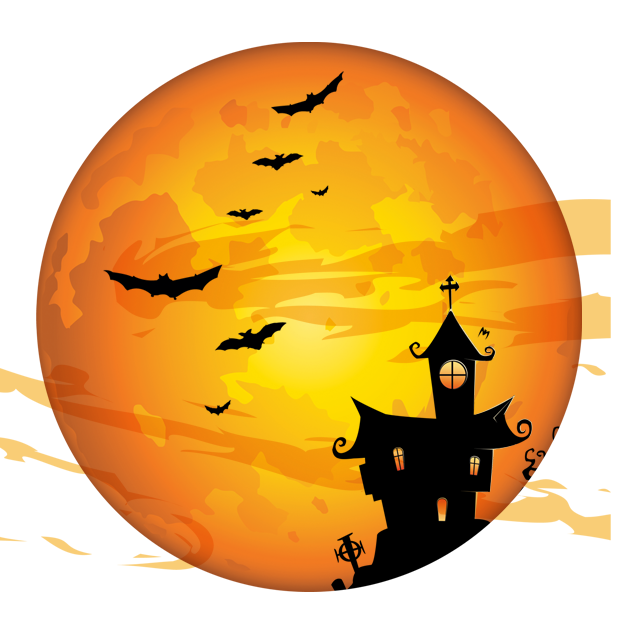 silhouette of castle and bat flying illustration Halloween Costume party Trick-or-treating Holi