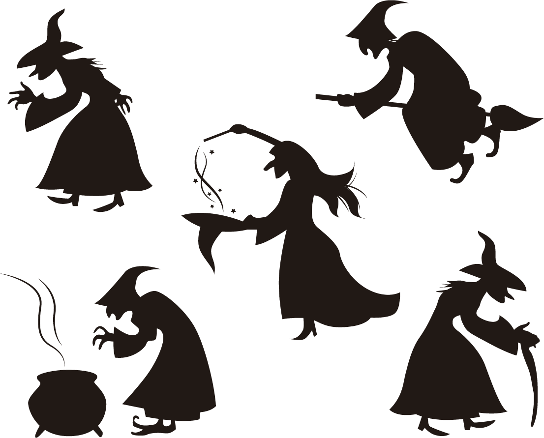 five silhouette witch Halloween Witchcraft Silhouette Halloween witch happy Halloween mammal
