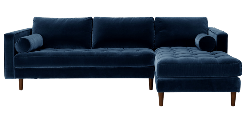 Couch Tufting Chair Velvet Furniture L SOFA blue angle furniture Transparent PNG for Interior Design