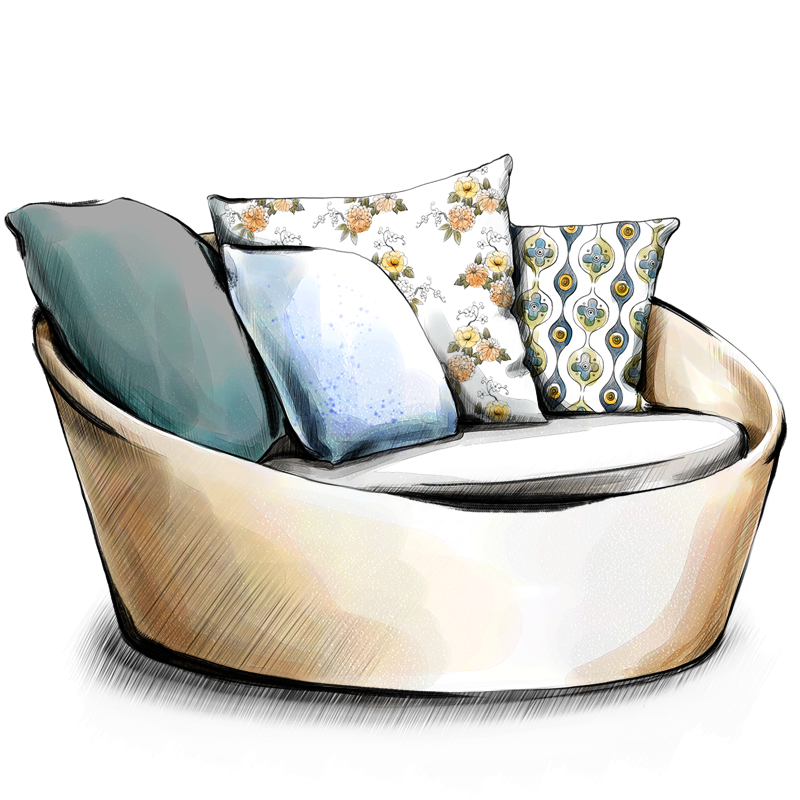 Throw pillows on top beige cuddle chair drawing Interior Design Services Drawing Sketch Sofa cushion