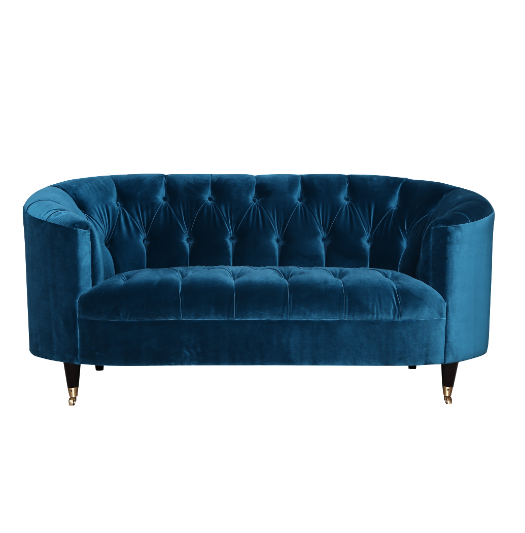 Tufted blue suede 3-seat sofa Loveseat Blue Couch Blue fabric sofa blue angle furniture Transparent