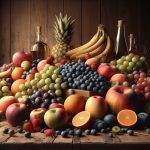 Fresh fruits on a wooden background Ai Created image