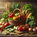 Fresh vegetables on a wooden background Ai
