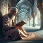 A muslim men sitting and reading a book in mosque (Ai images)